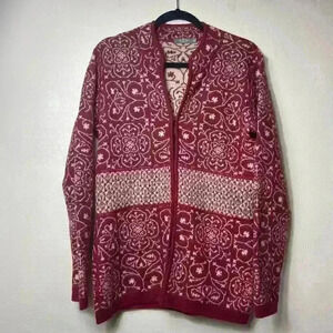MFH Knits Medium 100% Baby Alpaca Red Christmas Cardigan Peruvian Cozy Holiday‎